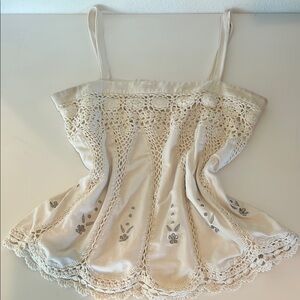 Elegant Cream Crochet Lace Top with silver flowers
